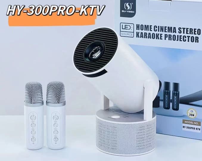 Proyector HY300 Pro KTV con micrófono 4K Android 11 Wifi BT5.0 Video en casa