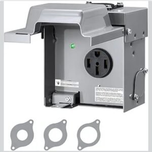 Toma NEMA 1450R con caja metálica y tapa con seguridad